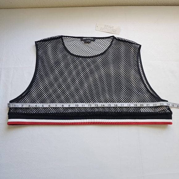 Urban Outfitters NWT Black Mesh Crop Tank Top Red Stripe Y2K Festival Unisex S/M - Picture 9 of 12